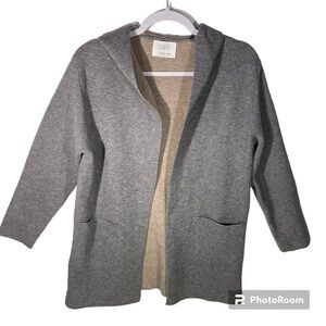 ZARA cardigan women’s 13-14 (large) gray & tan open front heavyweight like new